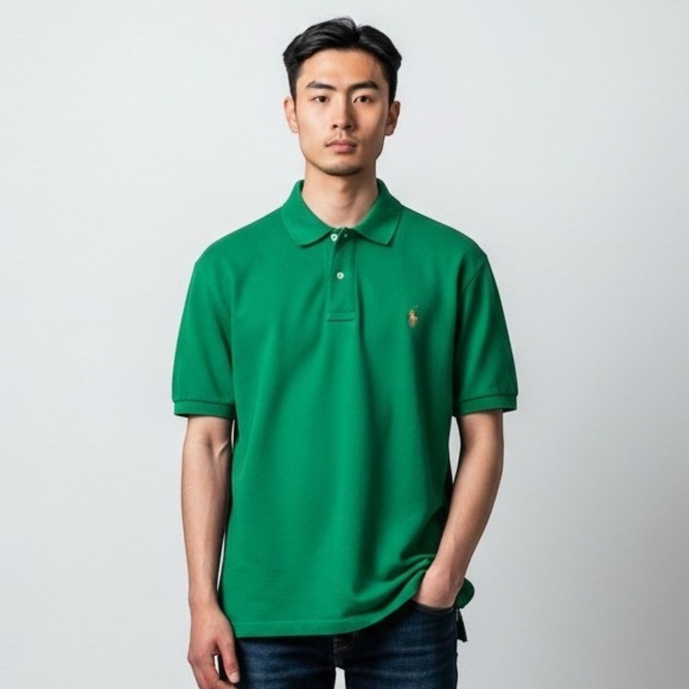 Polo Ralph Lauren Short Sleeve Pique Polo Shirt Cotton Green Mens 4XB Flesh Pony